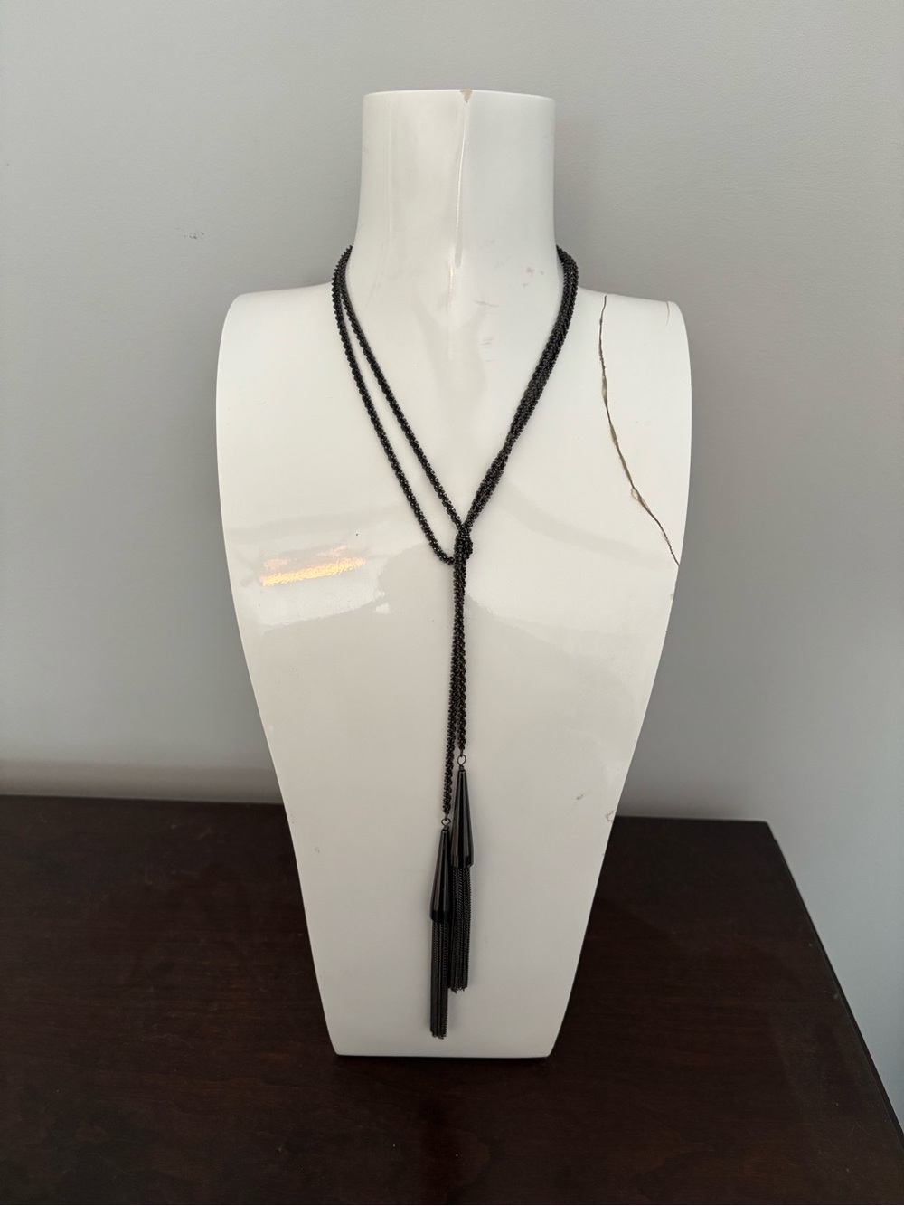 Kendra Scott Gunmetal Lariat Necklace with Tassel Drops